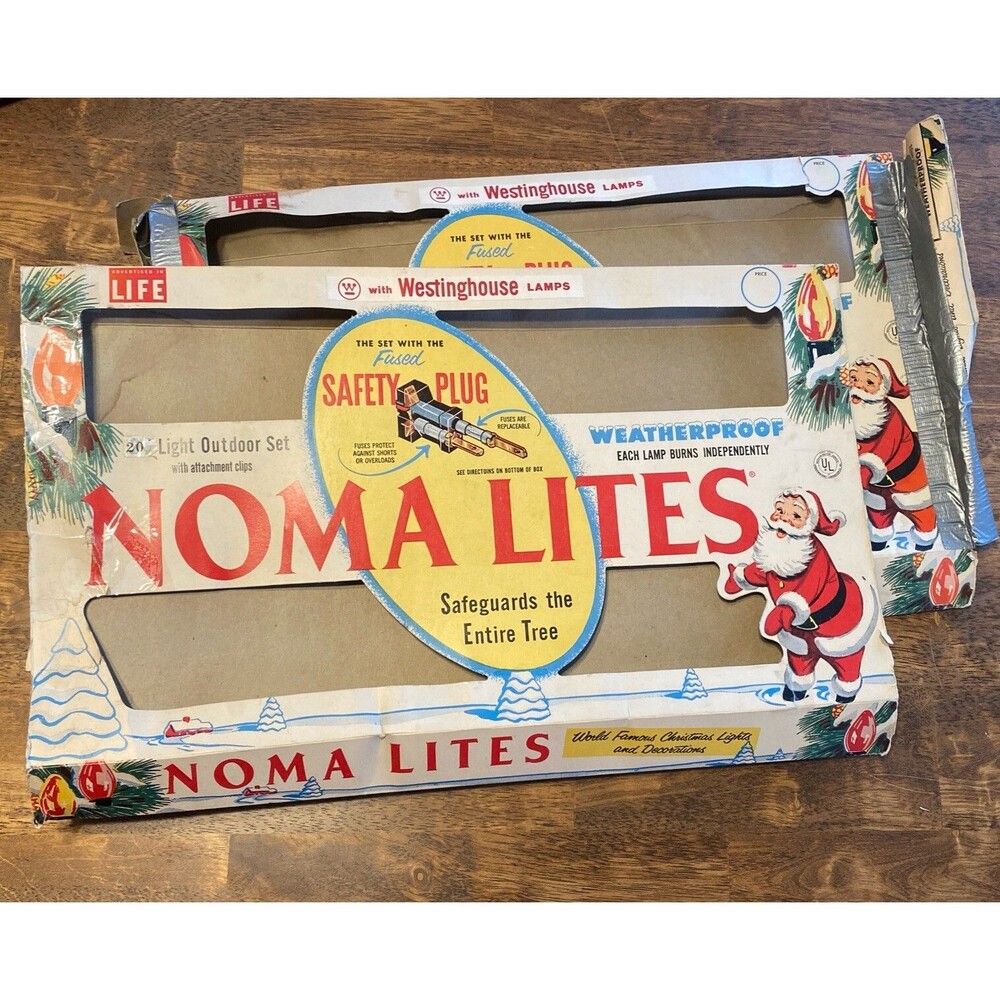 Vintage Noma Lites BOX ONLY Large 20”x11” Westinghouse Lamps Colorful Santa